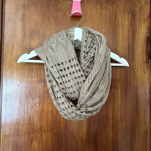 Infinity Scarf Tan Beige Women's Cable Crochet Knit Boho Lightweight Neutral